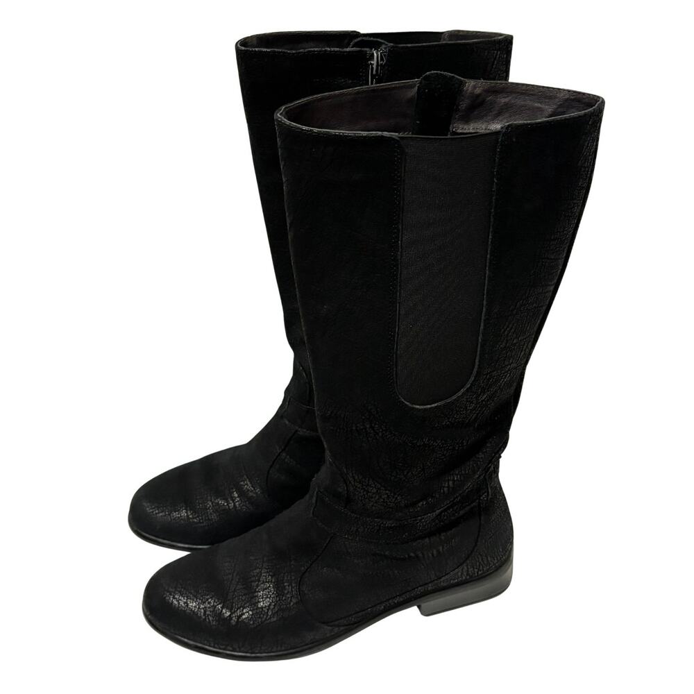 Naot Black Leather Tall Comfort Boots Stretch Gore Side Zip Low Heel Women